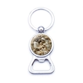 Polished silver metal beer bottle opener keychain with Holy Family religious relief carving - Holy Family Relief Style (XSWX9265-1)