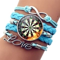 Blue multilayer woven bracelet featuring Love charm and dartboard glass dome pendant - Bright Blue Style (XSWX9257-5)
