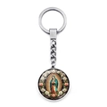 Double-sided Our Lady of Guadalupe keychain with colorful roses and silver zinc alloy ring - Our Lady of Guadalupe Color Style (XSWX9263-2)