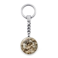 Close-up of a silver Holy Family pendant keychain with detailed rose border relief - Holy Family Relief Style (XSWX9263-1)