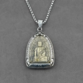 Collana con amuleto Buddha tailandese retrò e santo patrono zodiacale in argento e oro - Ciondolo Amitabha con catena