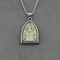 Thai Buddha pendant necklace with silver box chain and gold Thousand-Hand Guanyin relief - Sahasrabhuja Buddha Pendant With Box Chain