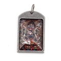 Vintage Mahakala Buddhist protector pendant in antique silver finish with Thangka art - Pendant Only (Without Chain) / Mahakala Style B