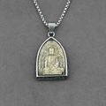 Silver arch pendant necklace with gold Buddha relief and engraved cloud patterns - Amitabha Buddha Pendant With Box Chain