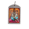 Vintage steel Ganesha zodiac pendant with colorful religious Thangka art inlay - Pendant Only (Without Chain) / Ganesha Style B