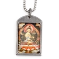 Vintage zodiac Thangka necklace with Manjusri pendant in matte silver titanium steel - Pendant with Necklace / Manjusri