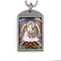 Zodiac Thangka pendant necklace with colorful Buddha painting on silver titanium steel - Pendant with Necklace / Samantabhadra