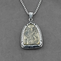 Vintage dual-tone Guan Yu shield pendant with dragon relief on a steel box chain - Guan Gong Pendant With Chain