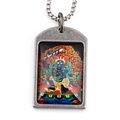 Retro titanium steel necklace featuring a blue deity thangka pendant for protection - Pendant with Necklace / Acala