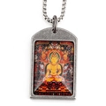 Vintage zodiac Thangka necklace with Tibetan Buddha pendant in retro distressed steel finish - Pendant with Necklace / Amitabha