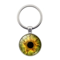 Portachiavi con occhio di vetro verde e oro con anello in metallo argento lucido - Stile Iride Giallo-Verde (XSWX9226-1)