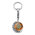 Silver crescent moon keychain with a double-sided rotating dartboard pendant and cutout - Vivid Flame Theme Style (XSWX9255-6)