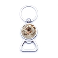 Silver metal keychain bottle opener featuring a religious Holy Family nativity scene art - Nativity Stable Relief Style (XSWX9265-7)