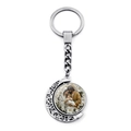Silver moon-shaped rotating keychain with colorful religious Holy Family pendant - Lily Holy Family Style (XSWX9255-6)