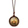 Collier avec pendentif en bois de la Nativité et cordon ciré marron pour Noël - Scène de la Nativité (XSWX9269-8)