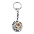 Rotating silver moon keychain with double-sided Holy Family relief and nativity design - Holy Family Nativity Style (XSWX9255-7)