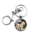 Detail of metal zodiac keychain showing white horse pendant with golden lobster clasp - Horse (XSWX9289-7)