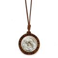 Pendentif rond en bois marron rétro avec relief de la Sainte Famille et motifs religieux - Sainte Famille G (XSWX9269-9)