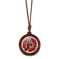 Pendentif en bois marron avec cabochon en verre Vierge de Guadalupe et cordon tressé - Vierge de Guadalupe B (XSWX9269-12)