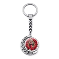 Silver rotating moon keychain featuring Our Lady of Guadalupe and red roses design - Roses Virgin of Guadalupe Style (XSWX9255-12)