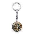 Silver metal keychain featuring a religious Saint Family pendant with white roses - Glass Cover Holy Family Portrait Style (XSWX9263-4)