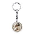 Religious Holy Family double-sided metal keychain with silver round pendant ornament - Soft Tone Holy Family Painting Style (XSWX9263-5)