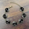 Bracciale vintage in bronzo con ciondoli tondi in vetro personalizzabili su legno - Bronzo Antico (ZDY0050)