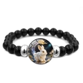 Bracelet élastique à perles noires avec breloque lapin du zodiaque et pierres polies - Zodiaque - Lapin