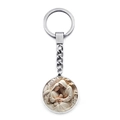 Silver metal keychain with holy family religious pendant and round holiday ornament - Creamy Tone Holy Family Illustration Style (XSWX9263-7)