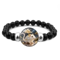 Bracelet élastique en perles noires avec accents argentés et pendentif zodiaque chinois - Zodiaque - Rat