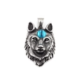 Pendentif tête de loup vintage en acier avec pierre bleue sur fond blanc - Œil Bleu Pendentif Seul (Sans Chaîne)
