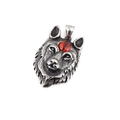 Pendentif tête de loup en acier vintage avec incrustation d'œil en pierre rouge - Œil Rouge Pendentif Seul (Sans Chaîne)