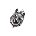 Pendentif tête de loup en acier rétro avec œil en pierre bleue fini argenté - Œil Bleu Gris Pendentif Seul (Sans Chaîne)