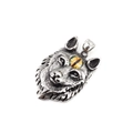 Pendentif tête de loup en acier titane avec œil de chat jaune et finition argent rétro - Œil Jaune Foncé Pendentif Seul (Sans Chaîne)