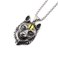 Pendentif tête de loup vintage en acier avec pierre jaune sur une chaîne box - Œil Jaune Clair Pendentif Avec Chaîne