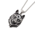 Pendentif tête de loup en acier titane vintage avec chaîne vénitienne pour hommes en argent - Œil Rond Gris Pendentif Avec Chaîne