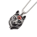 Pendentif tête de loup vintage argenté avec œil rouge et chaîne box en acier - Œil Rond Rouge Pendentif Avec Chaîne