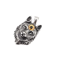 Pendentif tête de loup vintage en acier titane argenté avec incrustation de gemme - Œil Rond Jaune Pendentif Seul (Sans Chaîne)