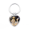 Silver heart keychain with a cute white and gold dragon illustration charm - Dragon (XSWX9284-5)