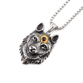 Collier avec pendentif tête de loup rétro en acier titane et pierre œil de chat jaune - Œil Rond Jaune Pendentif Avec Chaîne