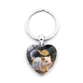 Silver heart-shaped zodiac keychain with a cute white pig design and golden clouds - Pig (XSWX9284-12)