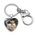 Heart-shaped metal keychain featuring a cute pig motif with golden cloud and lobster clasp - Pig (XSWX9283-12)