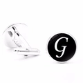 Classic silver-tone men's cufflinks featuring a black round face with white letter G - Letter G