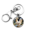 Silver metal keychain featuring a circular zodiac rooster pendant with golden details - Rooster (XSWX9289-10)