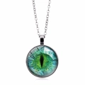 Collana tonda in argento con pendente in vetro occhio di drago verde e catena fine - Argento
