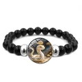 Bracelet élastique perles noires avec pendentif en verre 3D représentant un serpent - Zodiaque - Serpent