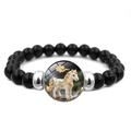 Bracelet élastique à perles noires avec pendentif cheval blanc et accents argentés - Zodiaque - Cheval