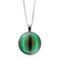 Collana con ciondolo cabochon in vetro occhio di drago verde e catena d'argento - Argento