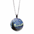 Van Gogh Sterrennacht glazen koepel hanger ketting met zilveren ketting op wit decor - Zilver Stijl (XTS2664)