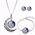 Detail of howling wolf moon jewelry set with glass gem necklace, bracelet and earrings - Double White Wolves Forest (XHTZ0108)